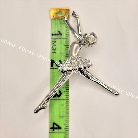 𝅺DANCING Ballerina Silver Tone Brooch with Sparkling Crystals - Picture 14 of 14